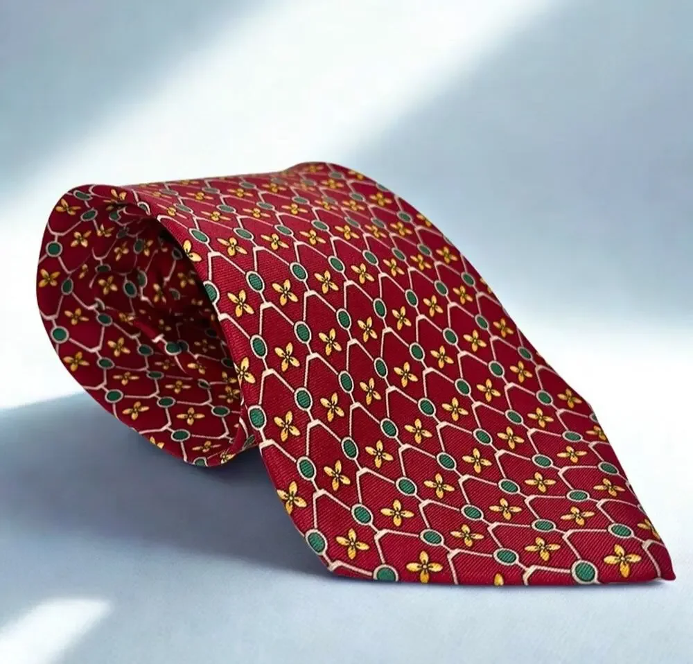 Paolo Gucci Silk Tie Vintage Made in Italy Hand Finished Red Geometric 100% Silk